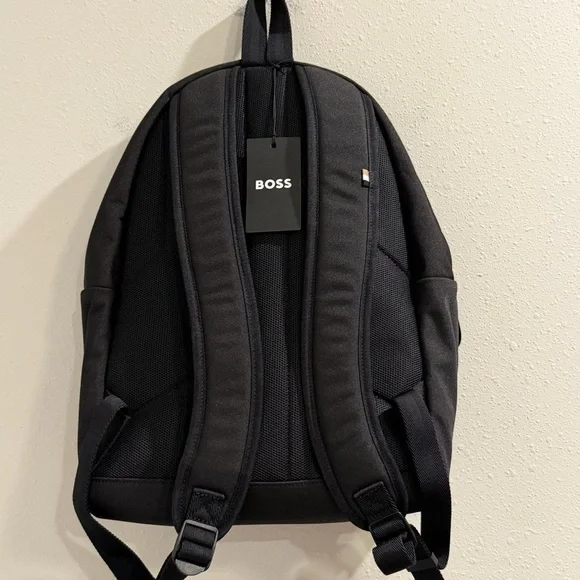 BOSS NWT Unisex Black Pixel Logo Backpack Commuter Travel Laptop Work Bag Office - Picture 3 of 6